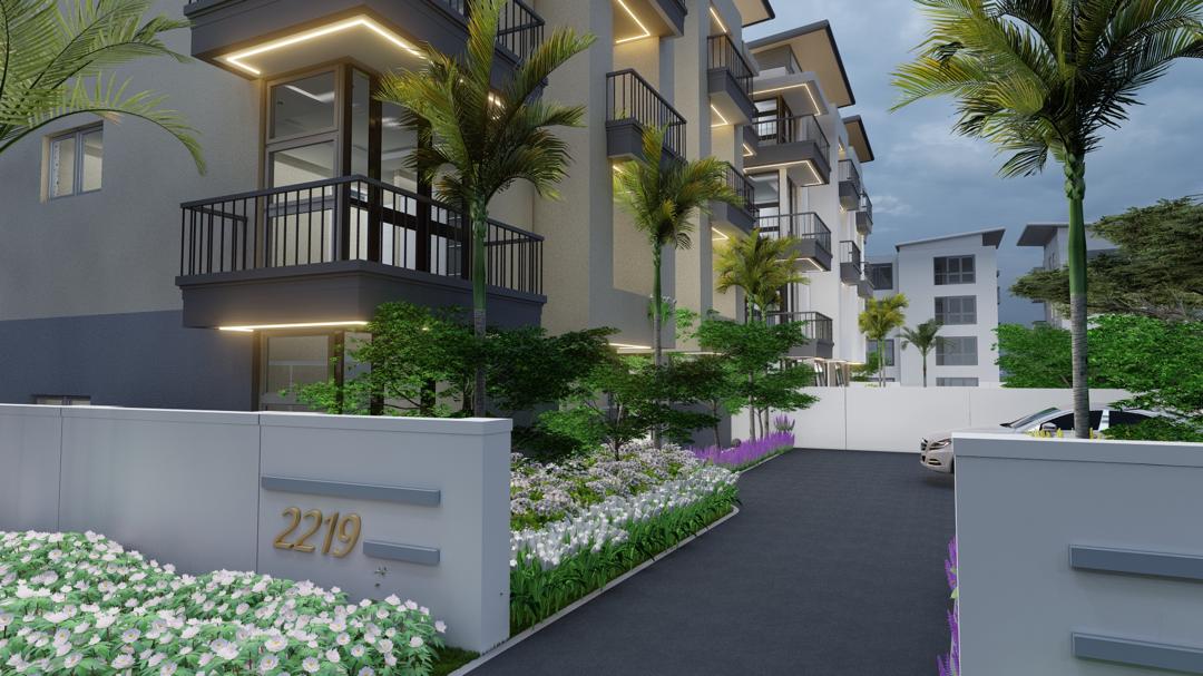 Landscaped entrance and driveway of the upcoming Kololo residence